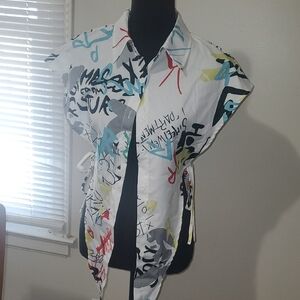 Graffiti Print Button-Up Shirt